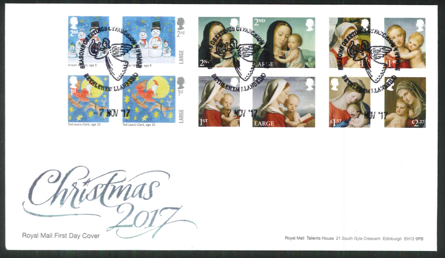2017 Christmas FDC - Bethlehem, Llandeilo (Angel) Postmark
